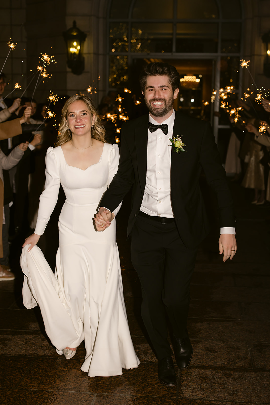 Bride and Groom Exit Through Sparklers at Grand America Hotel Wedding