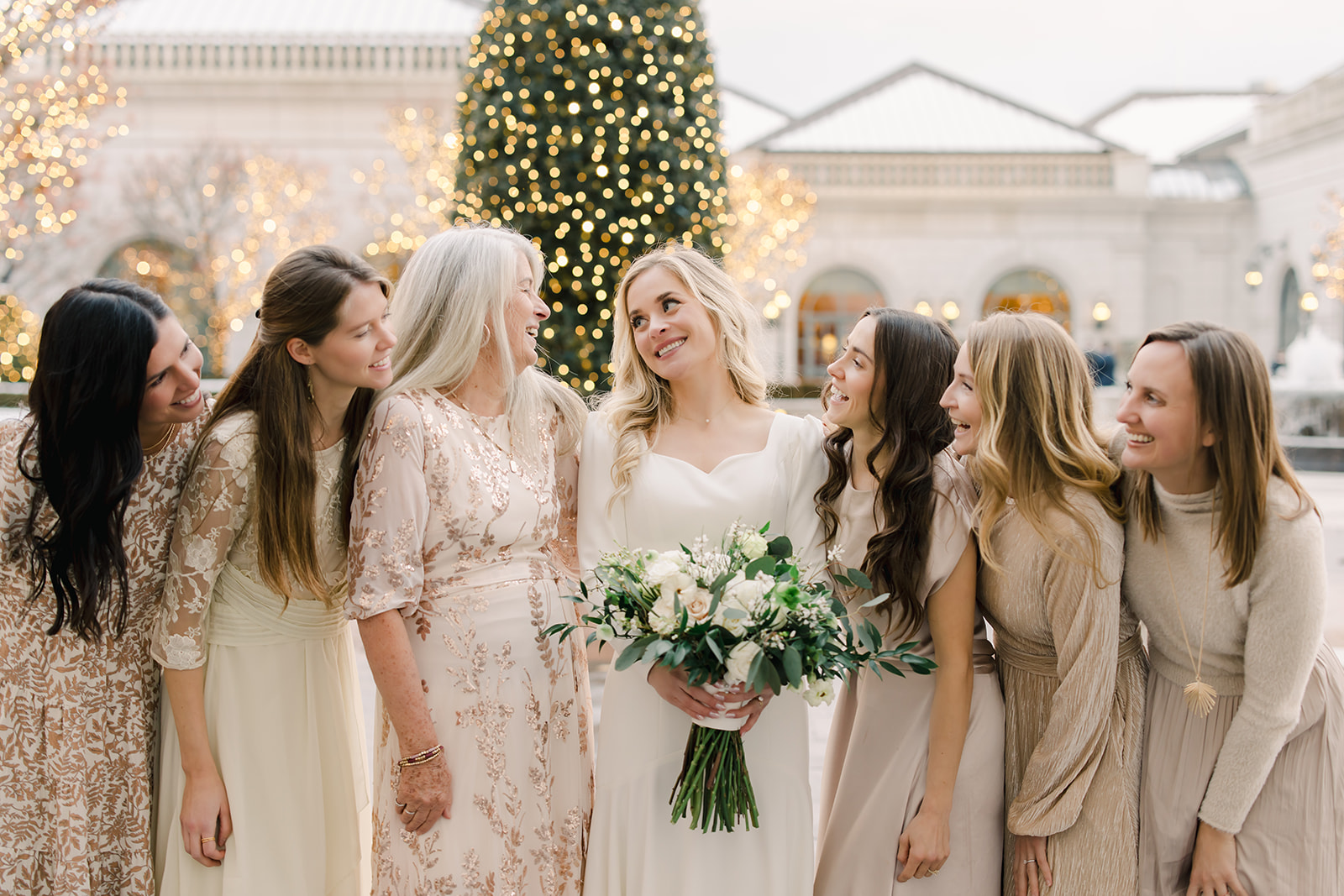 Bride and Bridesmaids at Grand America Hotel Wedding During Winter