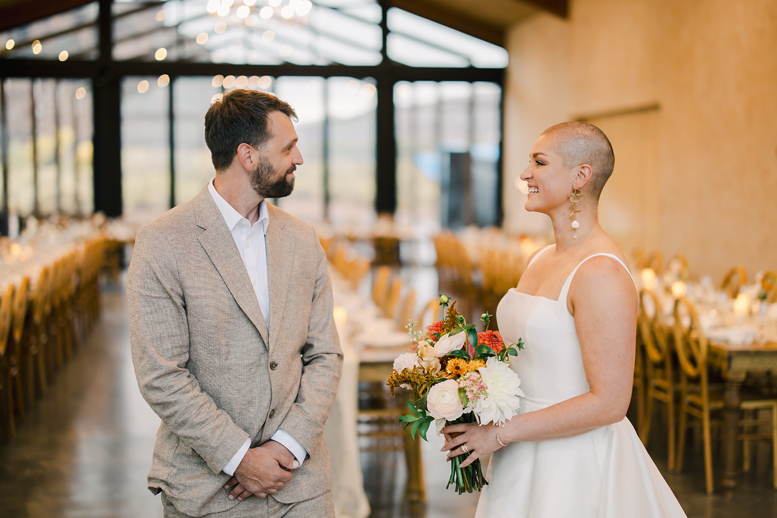 Bride and Groom Share First Look at Red Earth Venue Moab Wedding